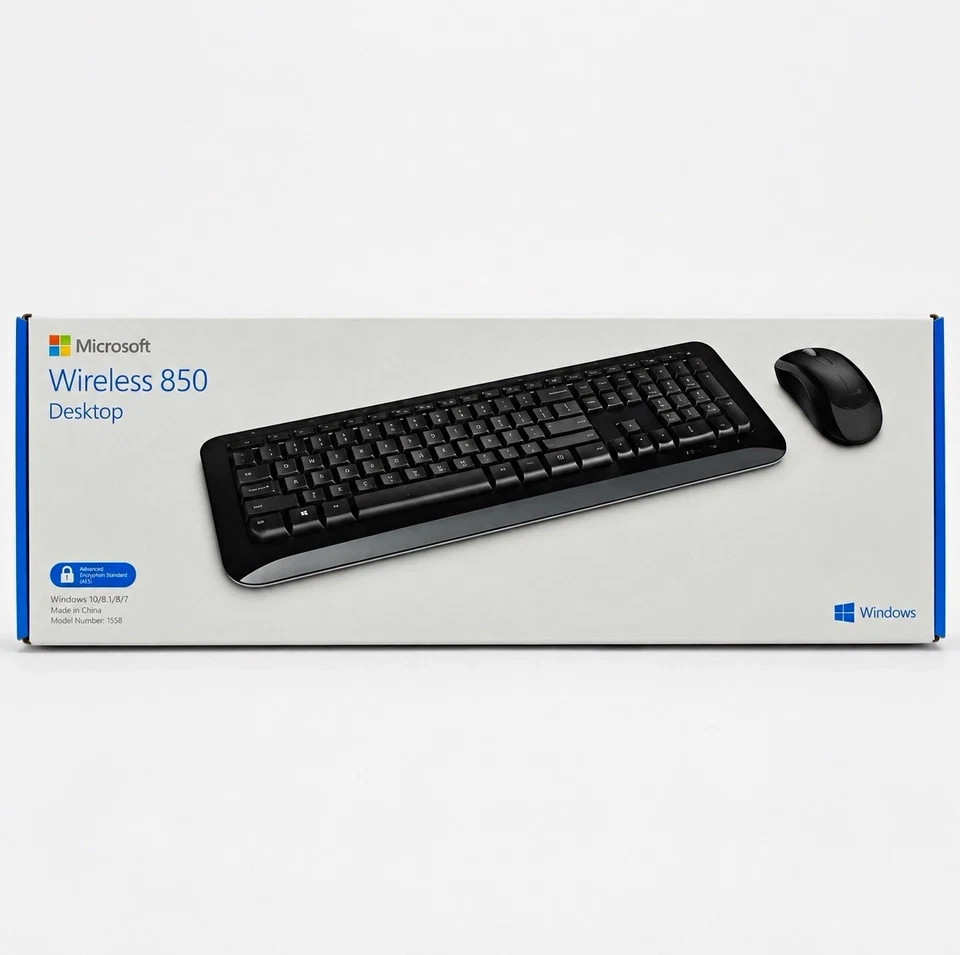 Microsoft Wireless 850 Desktop Wireless Keyboard & Mouse Black AES QWERTY