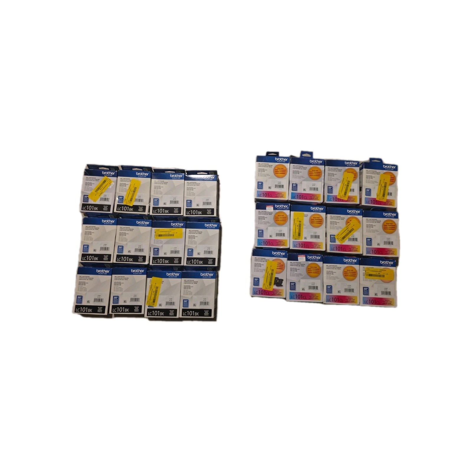 Brother LC101BK Black Ink and LC101CL Color Cartridges Lot Of 24 2024+