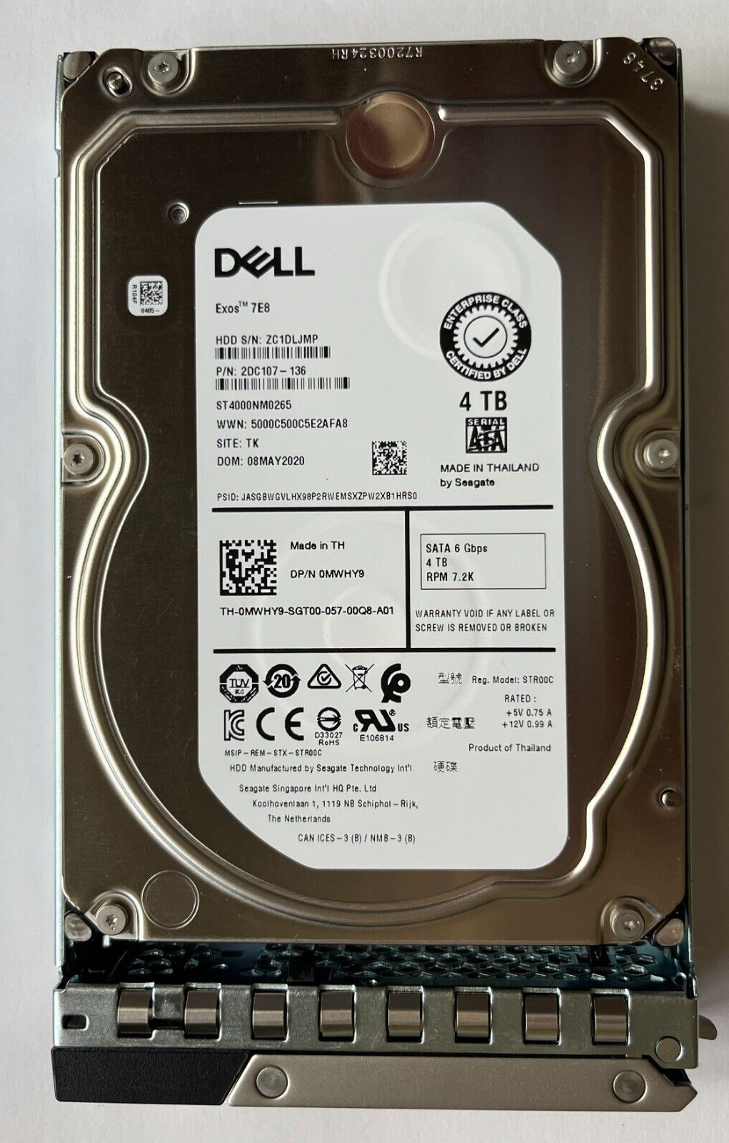 MWHY9 DELL 4TB 7.2K 6GBPS 3.5" SATA HARD DRIVE SEAGATE ST4000NM0265 0MWHY9 R540