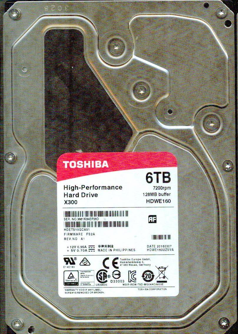 HDWE160UZSVA,  HDETS10GCA51  TOSHIBA X300 SATA 6TB