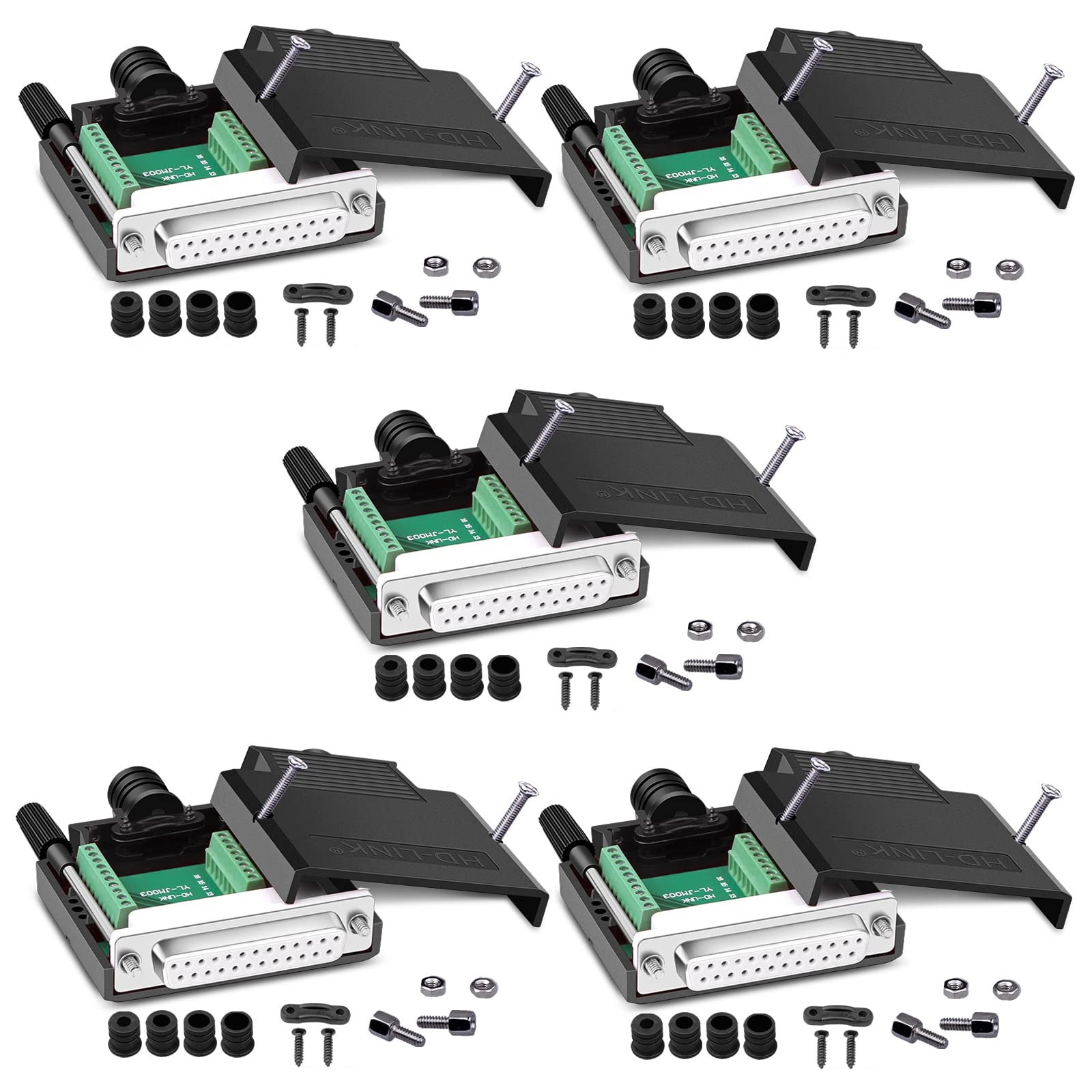 5PCS DB25 Solderless RS232 Serial to 25pin Terminal Female Adapter