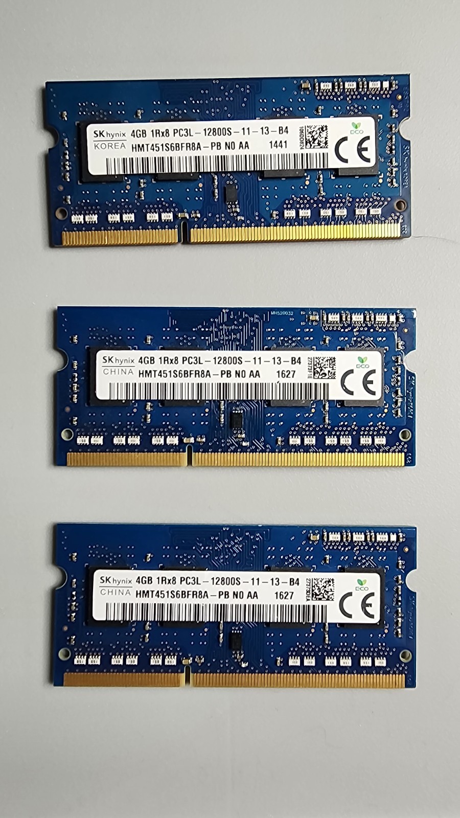 Lot of 3 SK hynix 4GB DDR3L 1600MHz PC3L-12800S SODIMM Laptop RAM