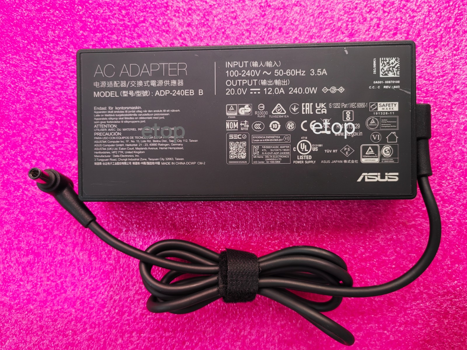 20V 12A ø6.0 240W ADP-240EB B For ASUS ROG Flow X16 (2022) GV601RW OEM Adapter