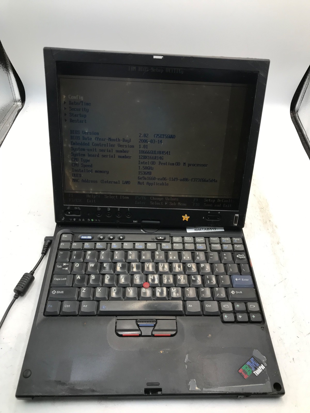 IBM ThinkPad X41 Intel Pentium M 1.6GHz 12" Tablet -NO LATCH/HOT SPOTS -MZ