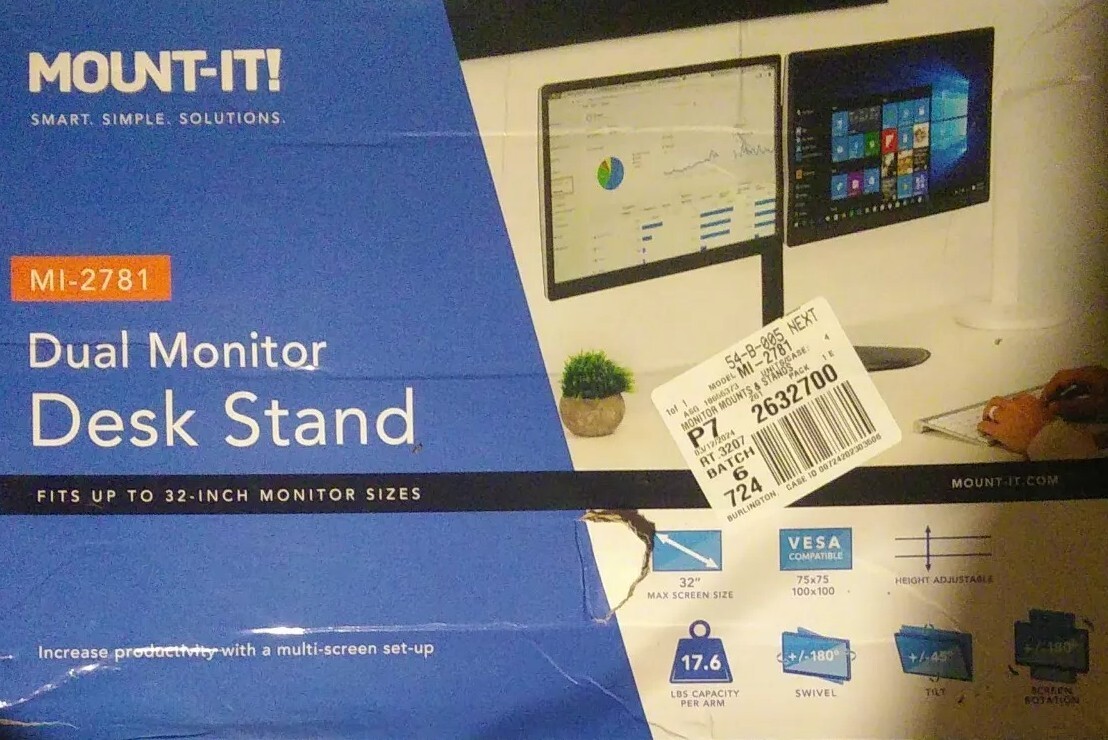 Mount-It MI-2781 Dual Monitor Desk Stand - Black