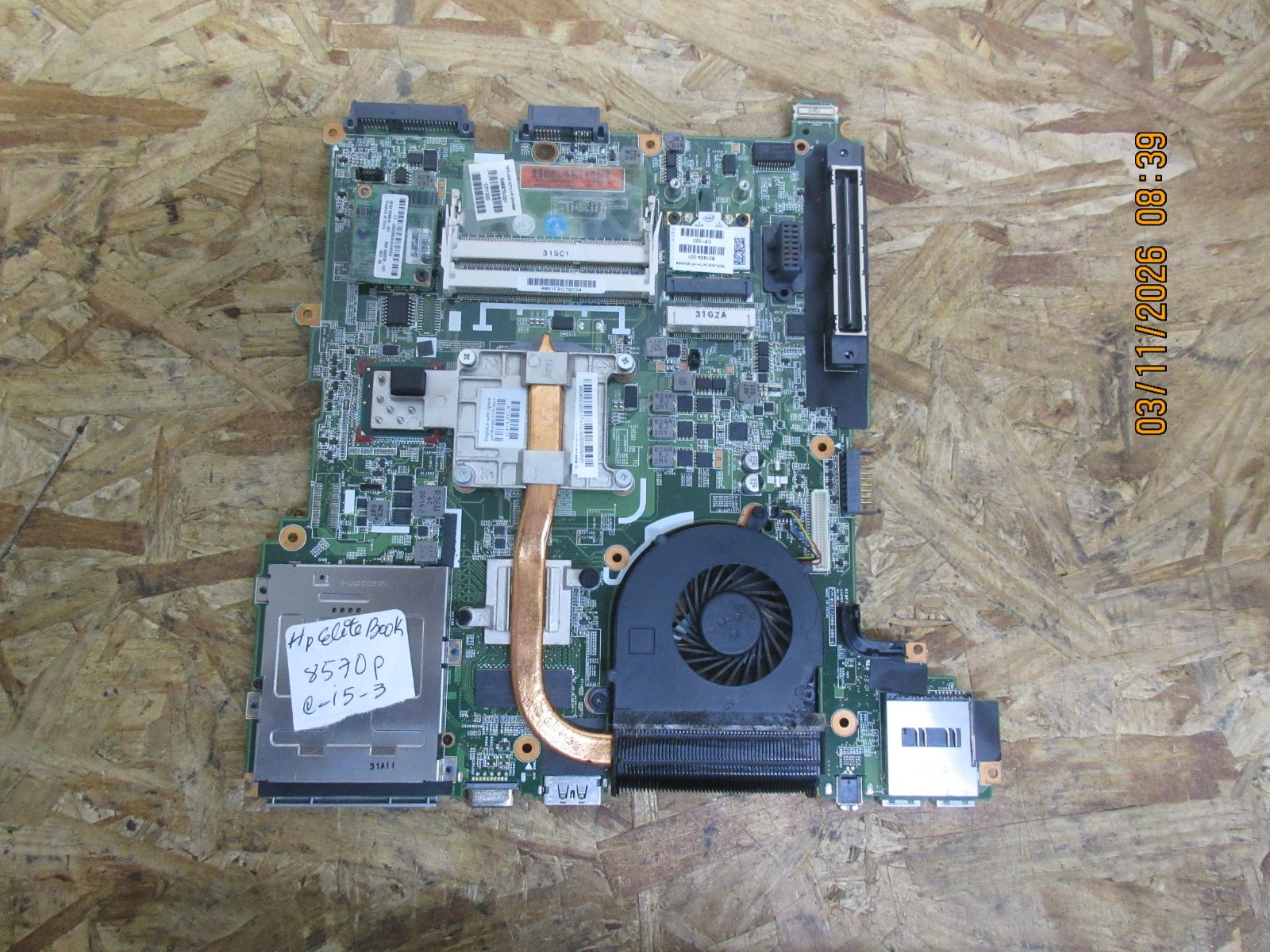 HP Elitebook 8570P Motherboard DDR3 i5-3th GEN WITH HEATSINK & FAN 686970-001.