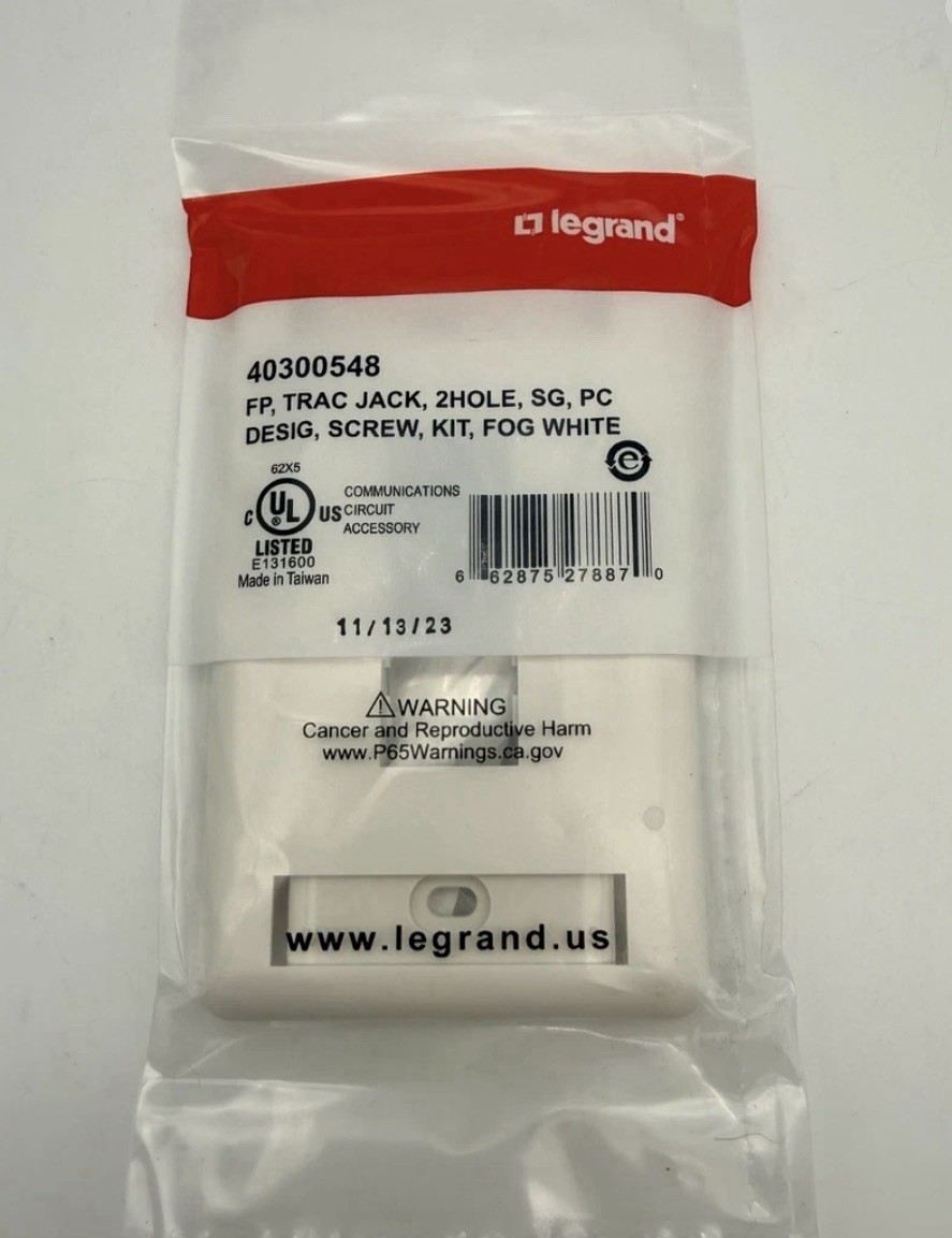 Legrand Trac Jack 2 Port Single Gang Face Plate, Fog White Pack Of 20