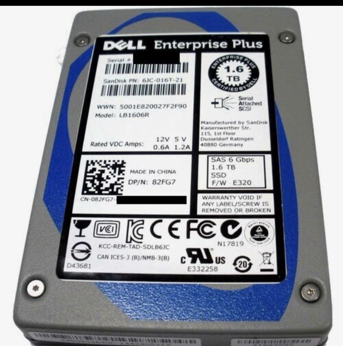Dell LB1606R Enterprise Plus 1.6TB SAS 6GBs 2.5” Solid State Drive