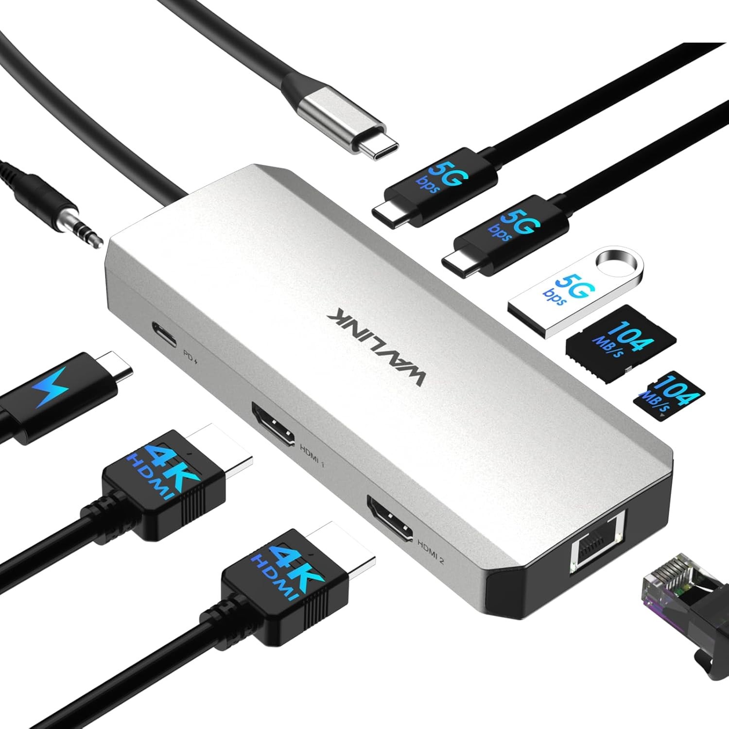 New - Wavlink Laptop Docking Station, WAVLINK 10-in-1 USB C