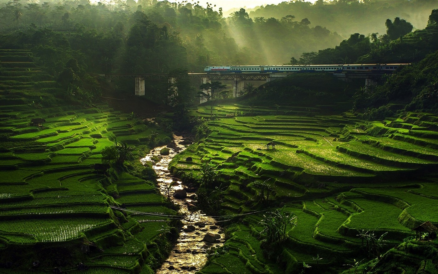 Landscape nature rice fields river sun rays field Custom Gaming Mat Desk