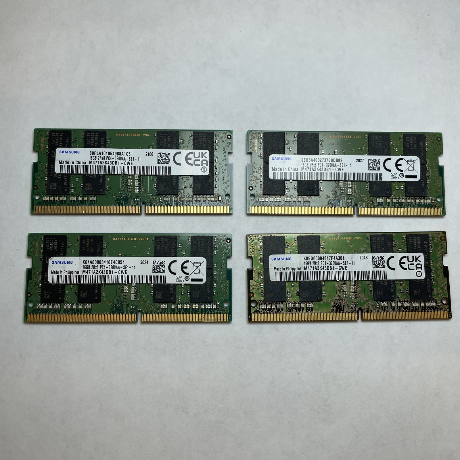 Lot of 4 Samsung M471A2K43DB1-CWE 16GB DDR4 PC4-3200AA 2Rx8 Laptop SODIMM RAM