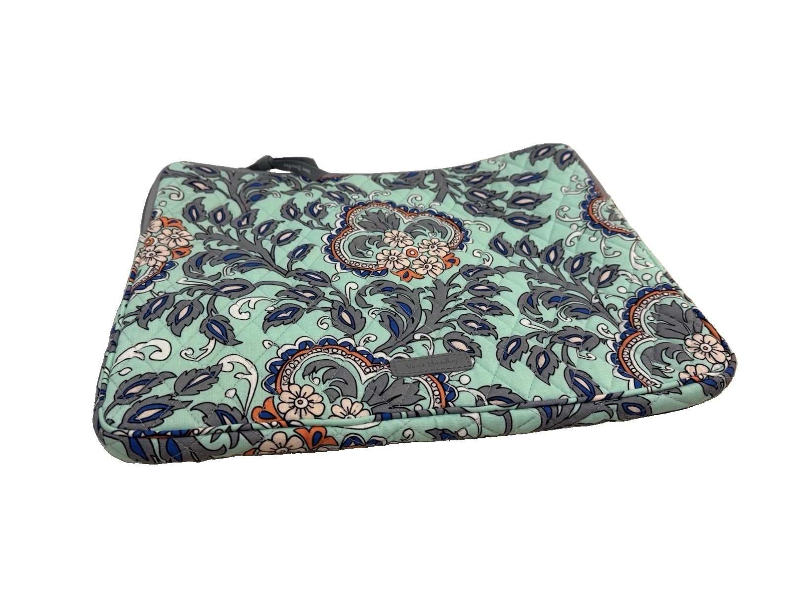Vera Bradley Laptop Case Bag Soft Padded Teal Fan Flowers Pattern Zips No Strap