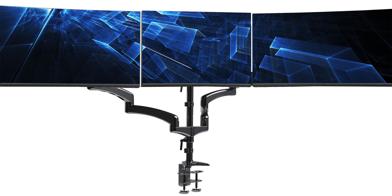 VIVO Black Triple Monitor Mount, 2 Pneumatic Arms + 1 Fixed, 3 Screens up to 32"