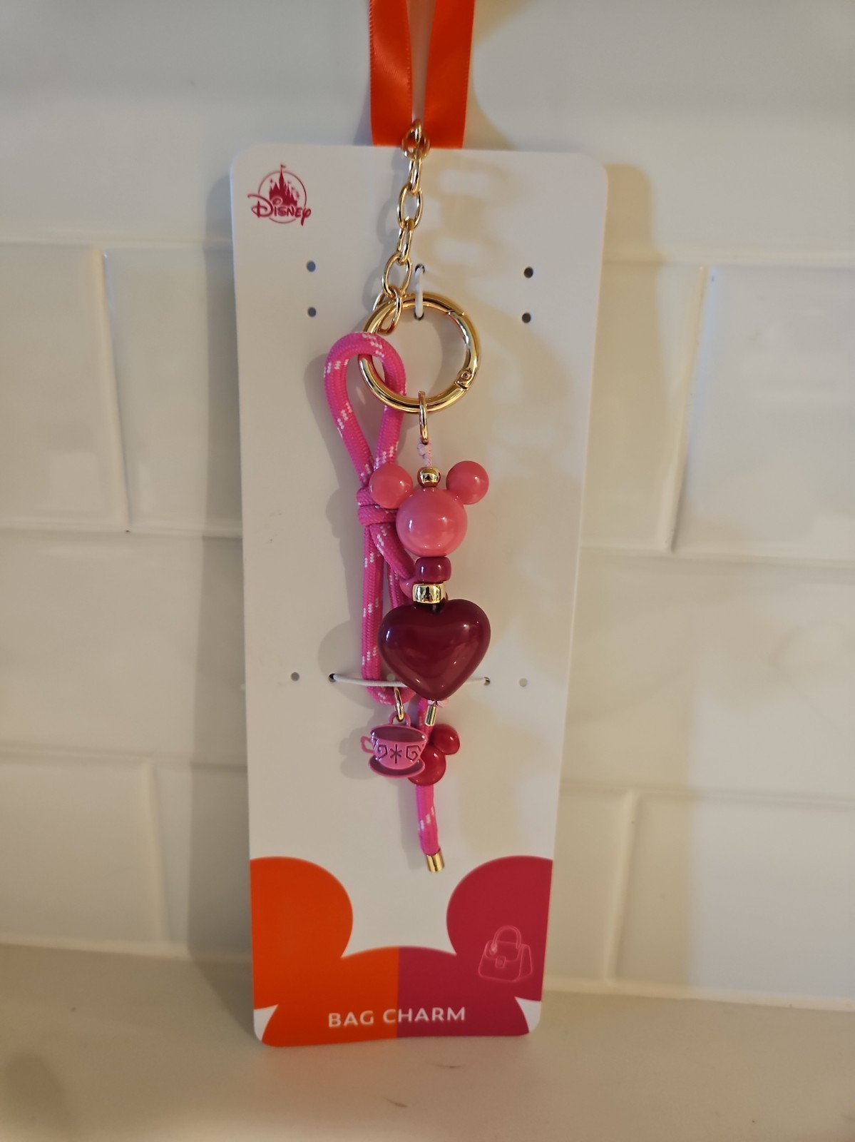 2026 Disney Parks Logo Mania Mickey Mouse Ear & Castle Pink Heart Bag Charm