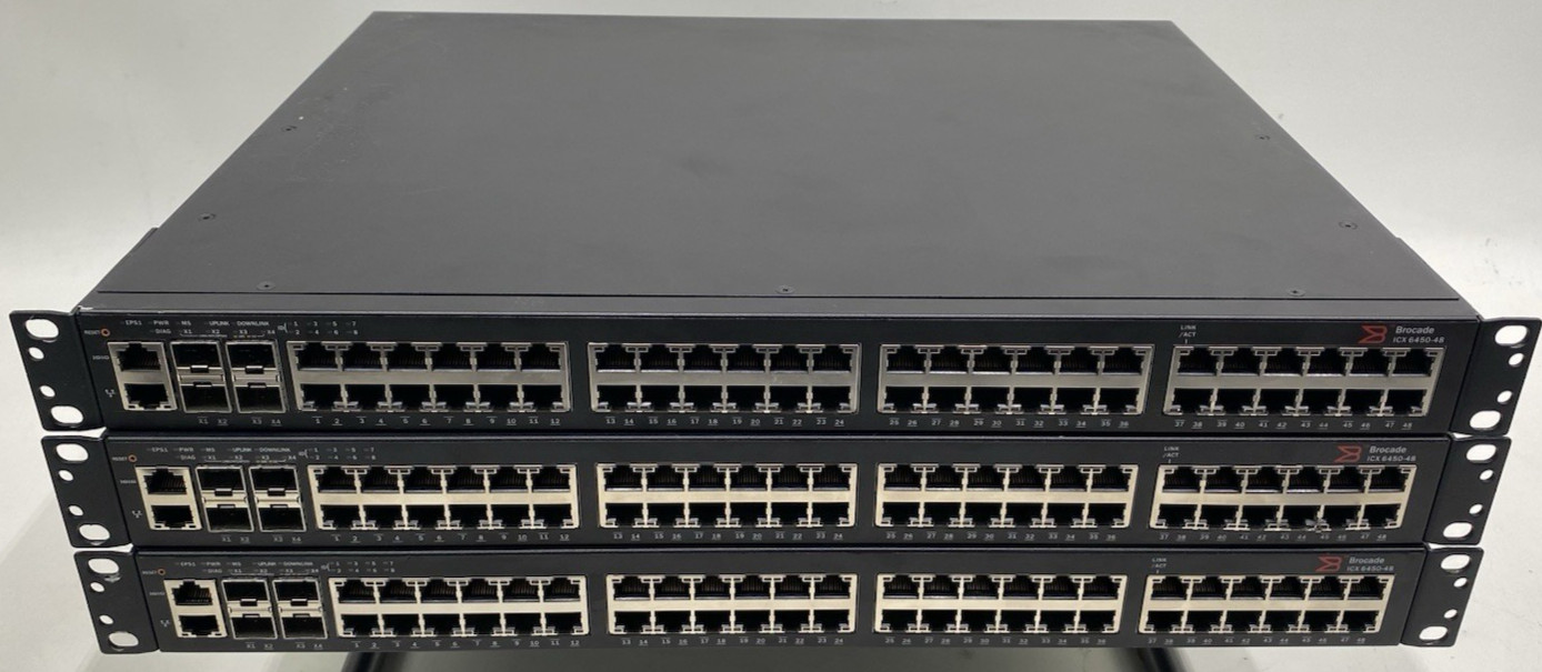 Lot of 3 Brocade ICX6450-48 – Port Gigabit Network Switches