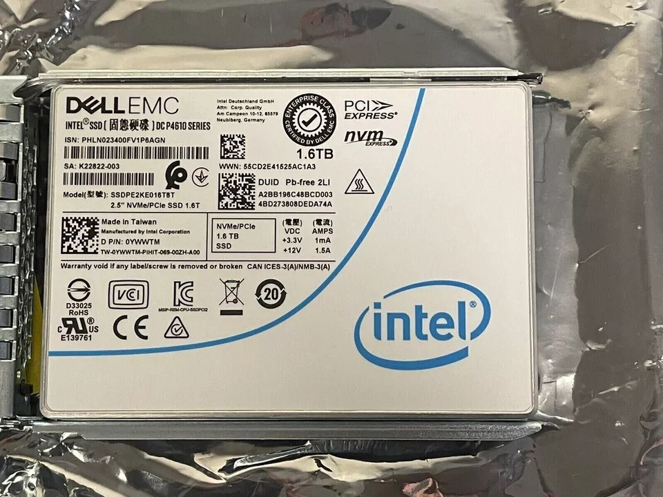 Dell 0YWWTM Intel DC P4610 Series 1.6TB 2.5" SSD NVMe PCIe SSDPE2KE016T8