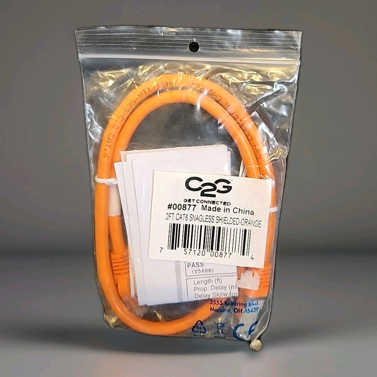 C2G 2 Ft CAT6 Snagless Shielded  Ethernet Network Patch Cable Orange 00877