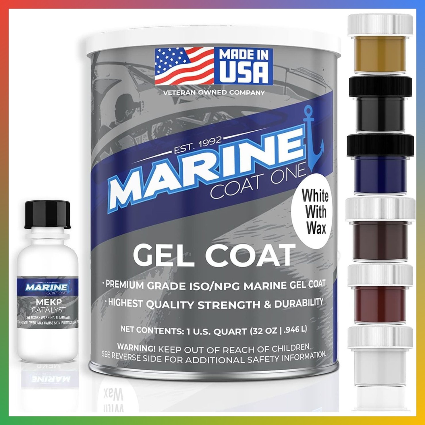 White Gel Coat Repair Kit For Boats Fiberglass Quart With MEKP Catalyst 6 Pigmen