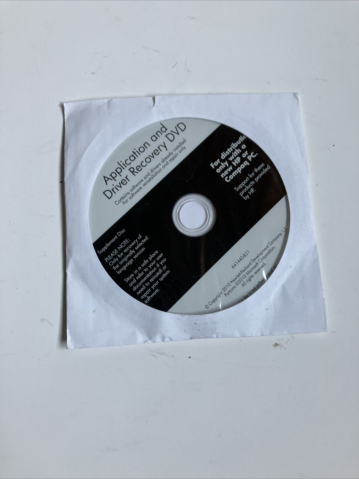HP Application and Driver Recovery DVD 641440-B21 Windows English HP COMPAQ