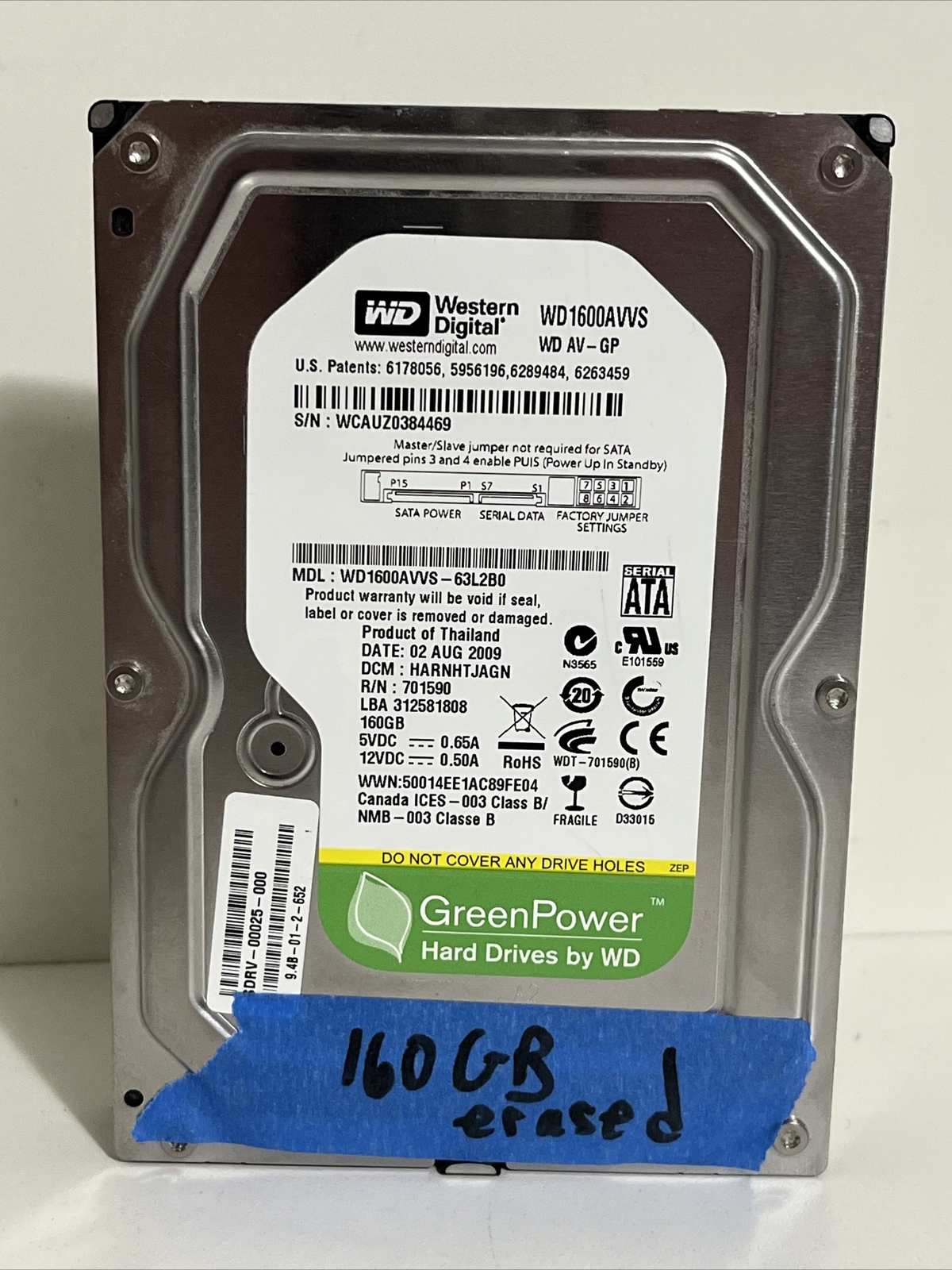 WESTERN DIGITAL 160GB WD1600AVVS-63L2B0 SATA 3.5 HARD DRIVE HDD