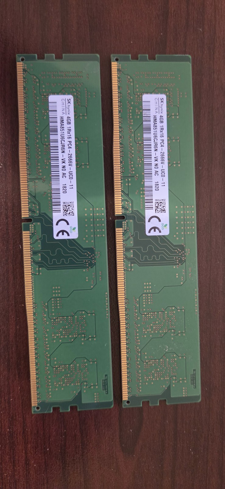 2 EA SK Hynix 4GB 1Rx16 PC4-2666 TOTAL 8GB Desktop Memory HMA851U6CJR6N-VK