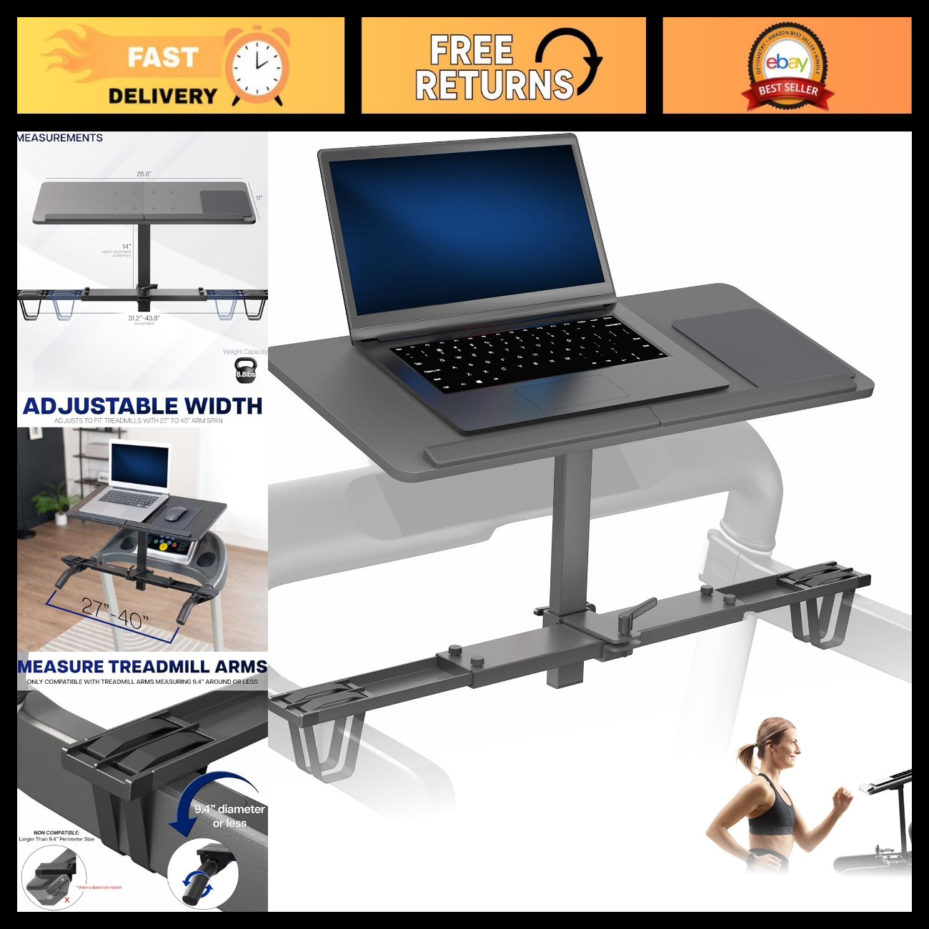Universal Wooden Laptop Treadmill Desk - Adjustable Height, Ergonomic Design
