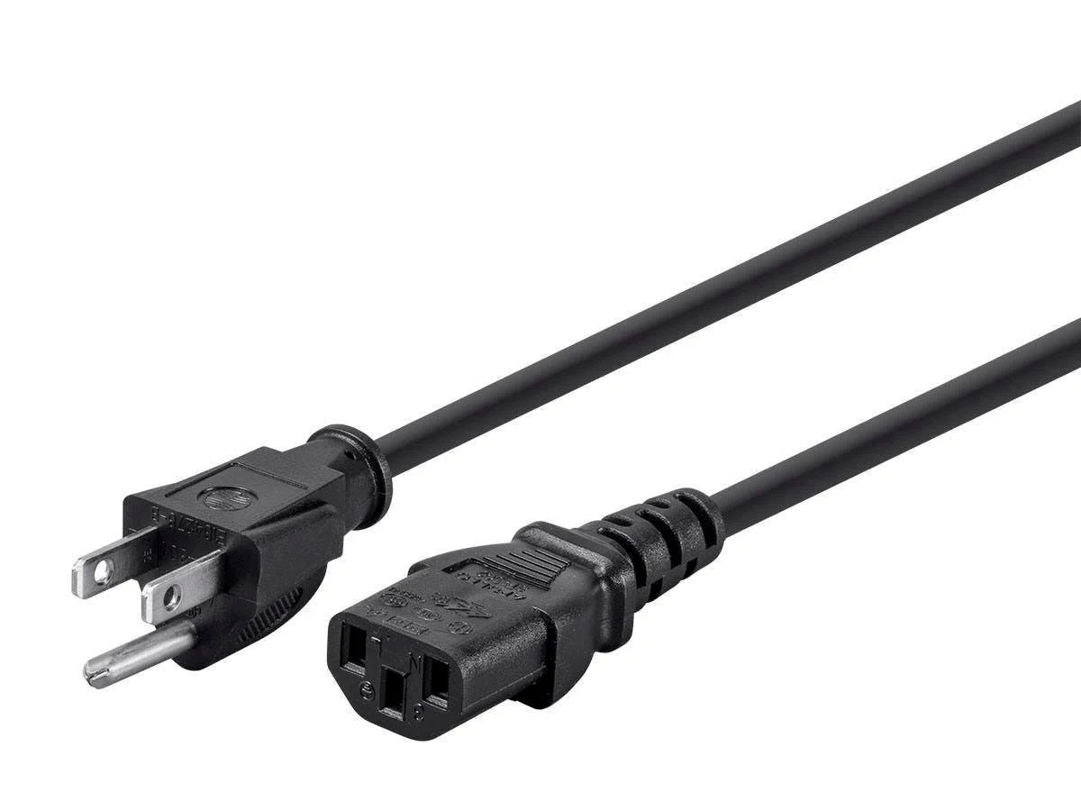 Monoprice 3-Prong Power Cord - 1ft - Black (6-Pack) NEMA 5-15P to IEC 60320 C13