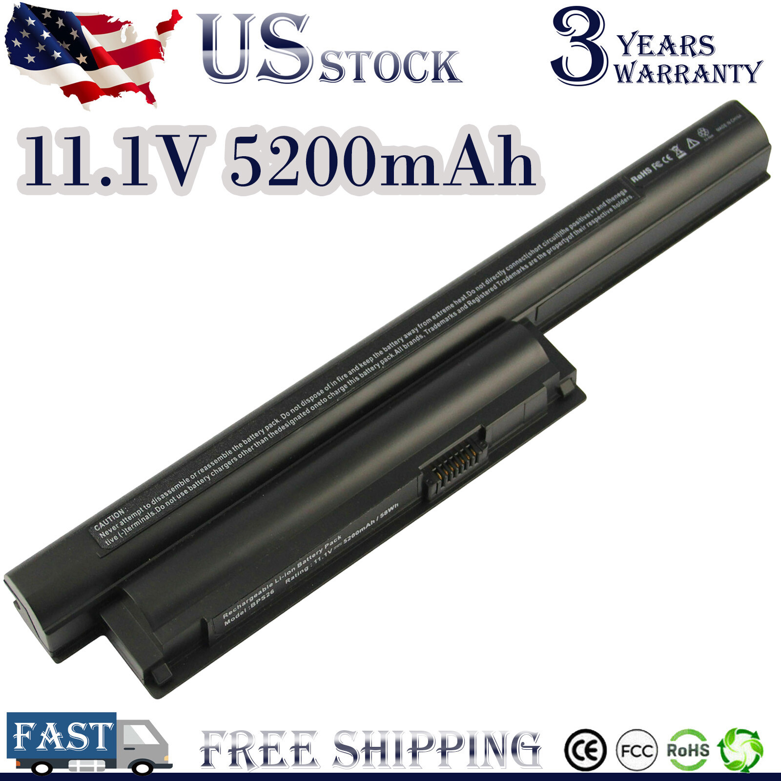 Battery for SONY VAIO SVE151D11M SVE1511L1EW LAPTOP VGP-BPS26 BPL26 5200mAh 