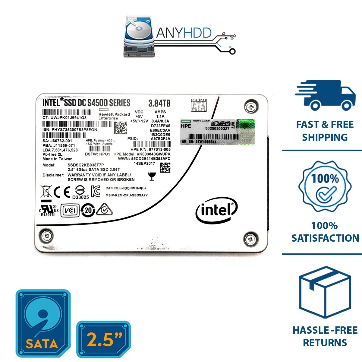 Intel DC S4500 Series 3.84TB SATA 6Gb/s 2.5'' SSD SSDSC2KB038T7P - 100%