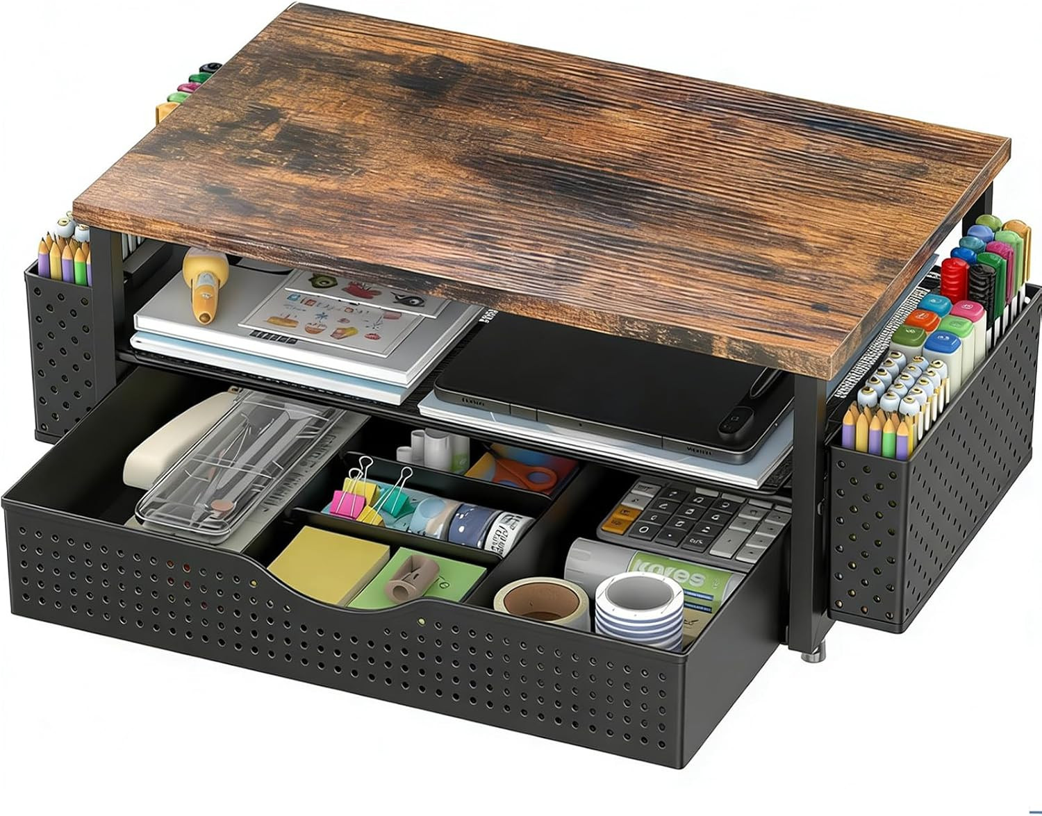 Desk Organizer and Accessories, Computer Monitor Stand Riser with Drawer and 2 P
