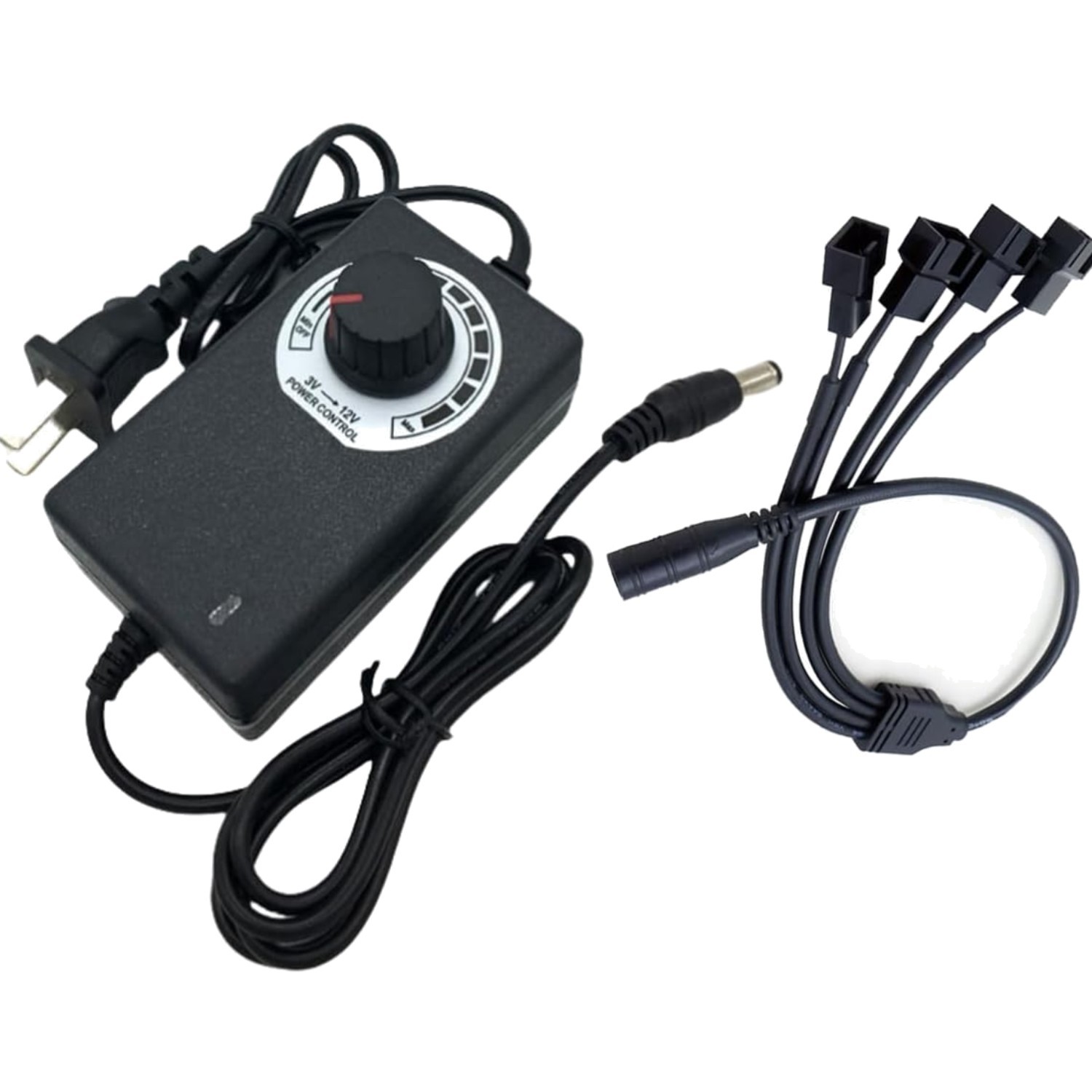 12V PC Fan Speed Controller, Fan Power Supply 100-240V AC to 3-12V DC 36W Adj...
