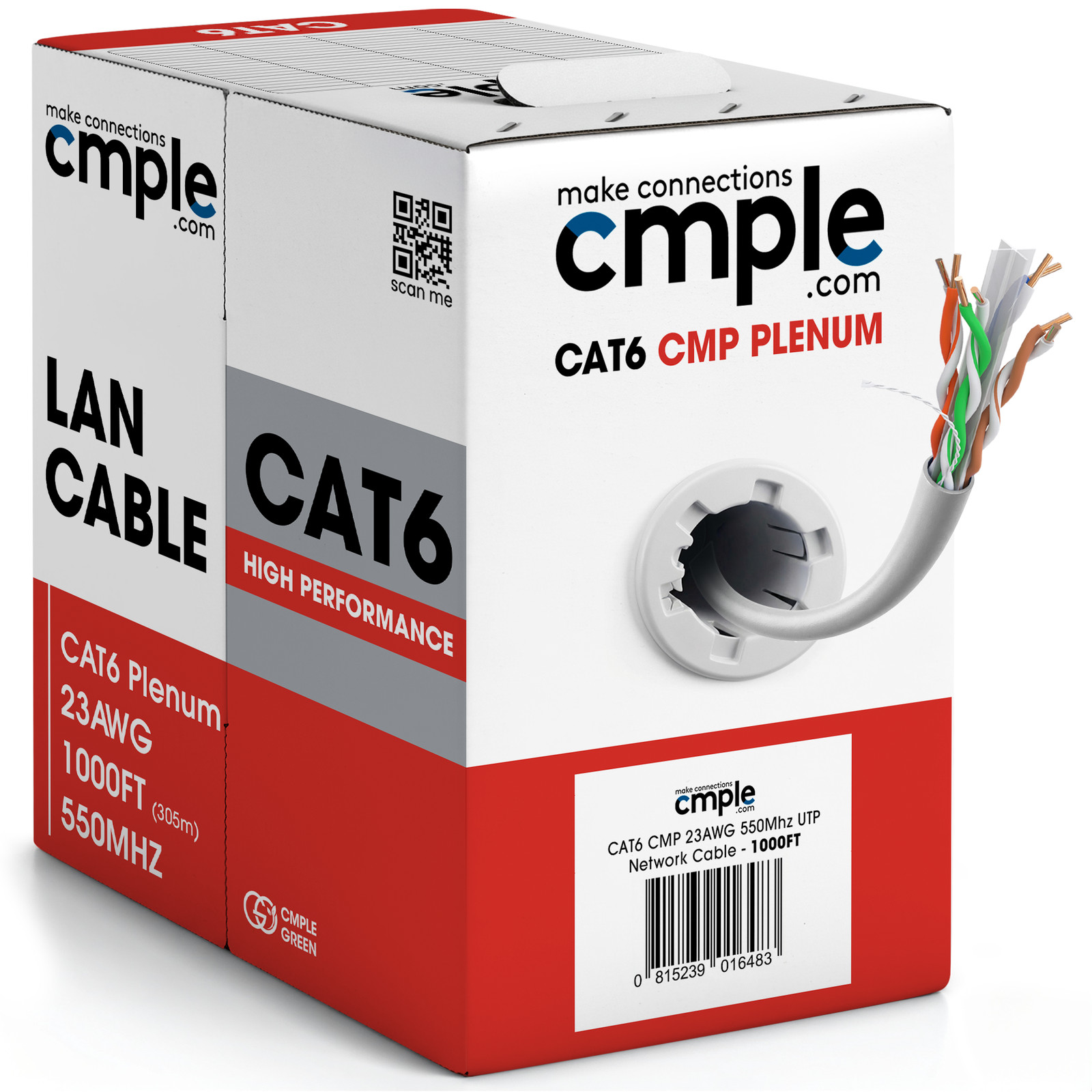 Cat6 CMP Plenum Solid UTP Ethernet Cable 1000ft 23AWG Bulk Network White