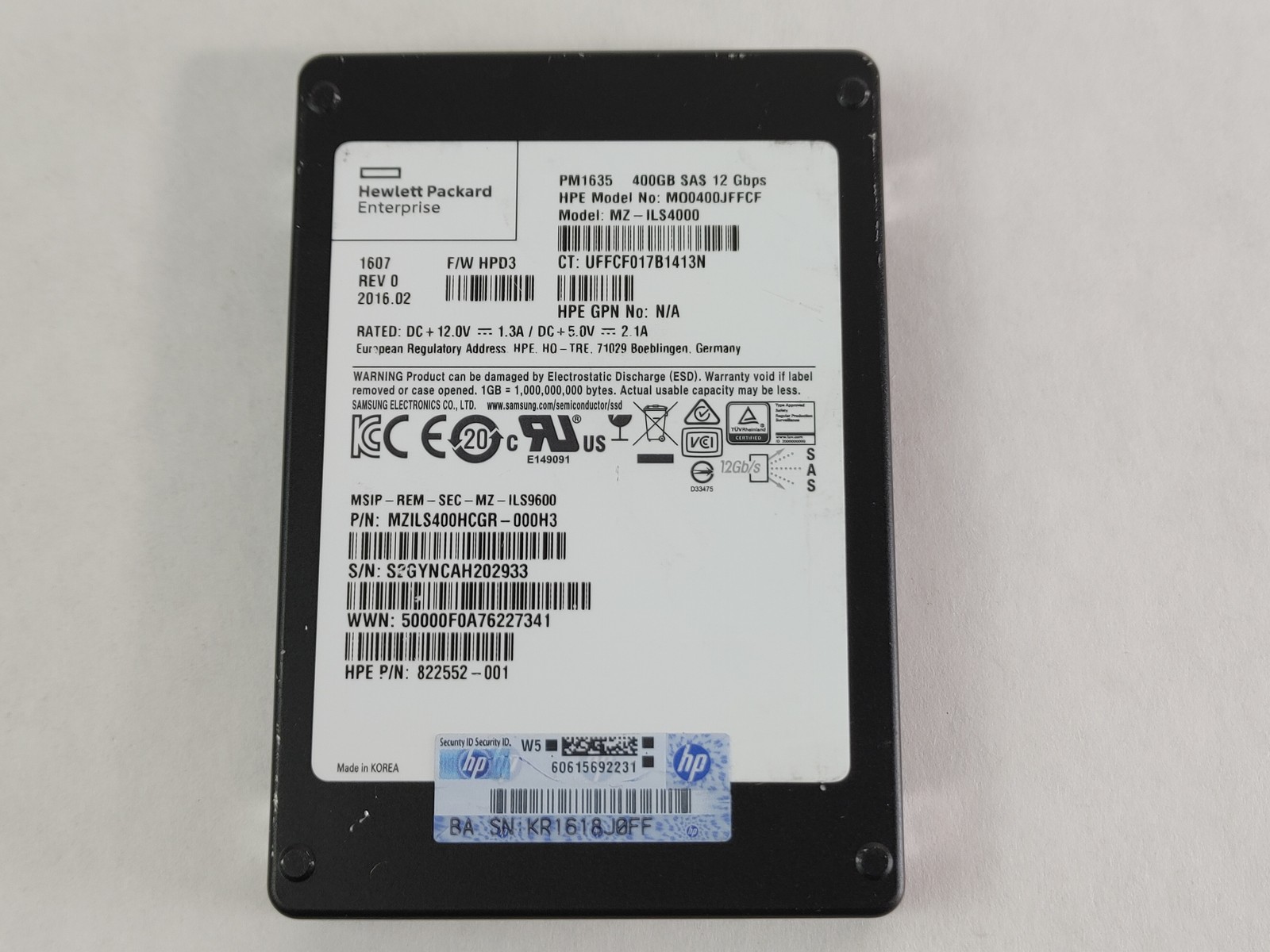 Samsung HP MZ-ILS4000 400 GB SAS 3 2.5 in Solid State Drive