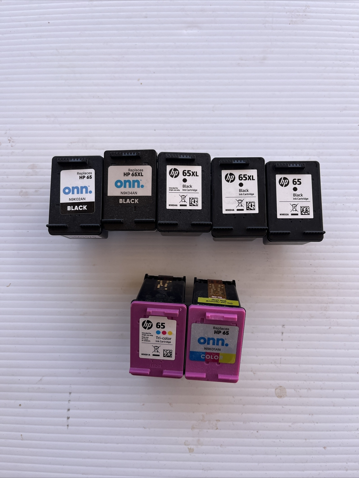 Lot Of 7  HP65 EMPTY  Ink Cartridges 5 Black XL 2 Tri-Color