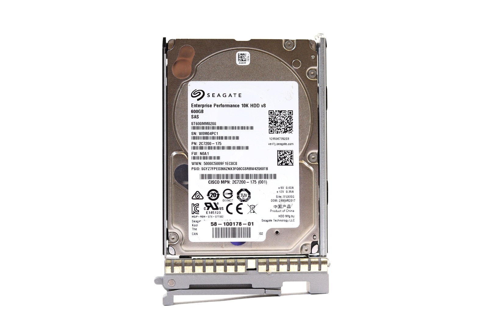 Cisco ST600MM0208 600GB 2.5" 12Gb/s 10K RPM SAS Drive W/Caddy P/N: 2C7200-175