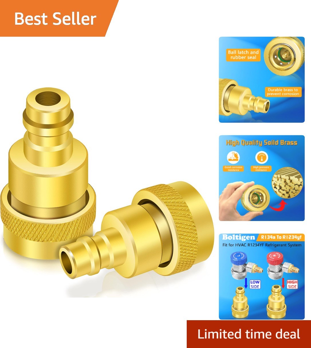 2 Piece R1234YF to R134A Quick Coupler Conversion Kit - Durable Brass Design