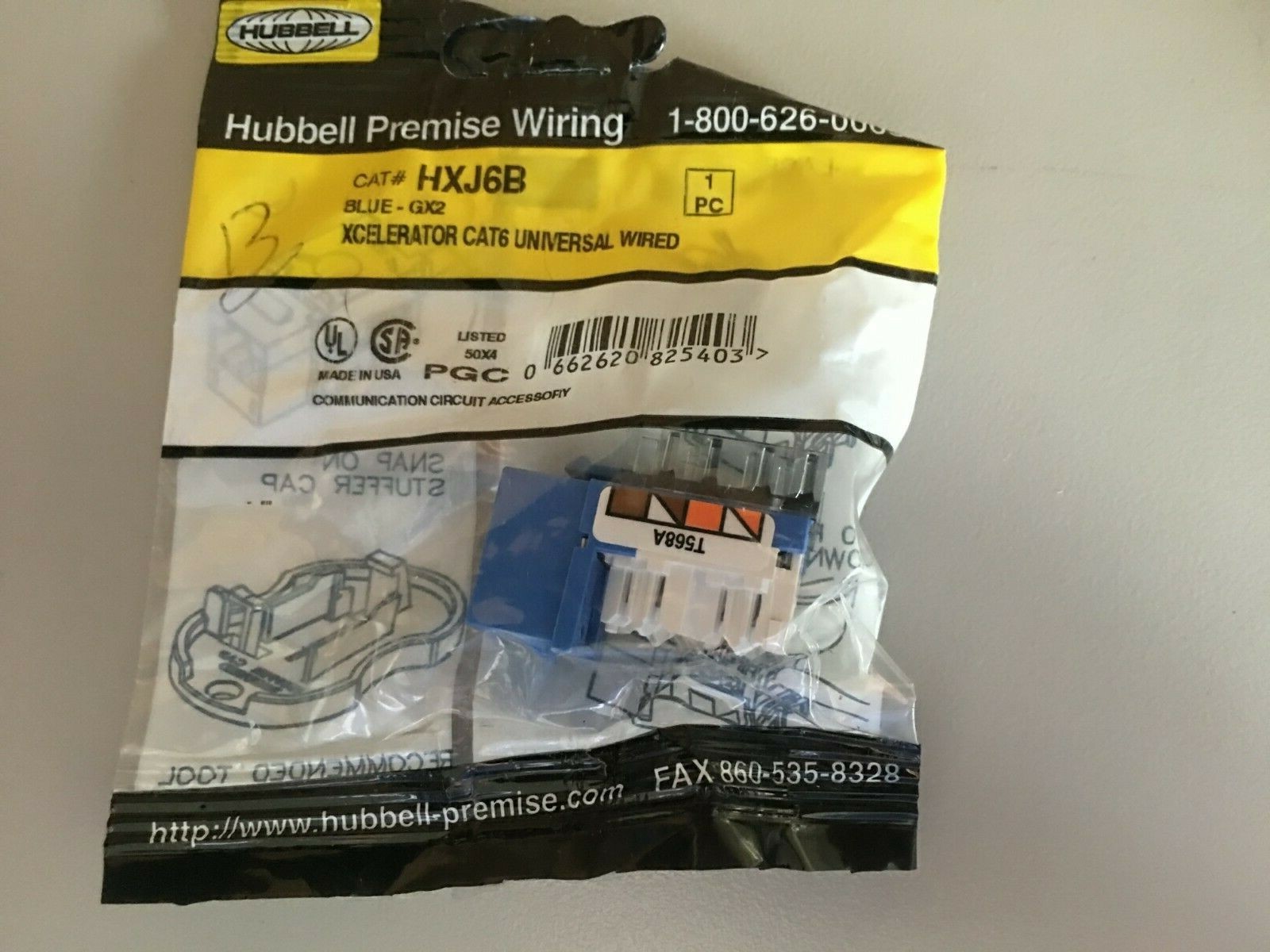  Hubbell HXJ6B Blue-GX2 Cat 6 Modular Jack Xcelerator Universal Wired