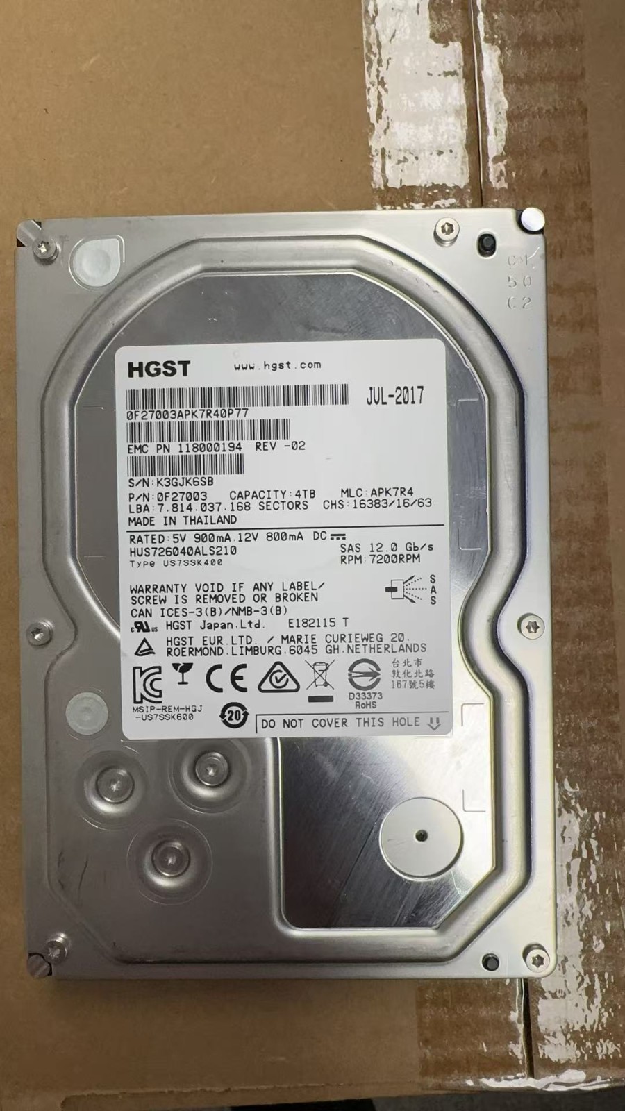 EMC HUS726040ALS210 4TB SAS 12Gb/s 3.5 in Enterprise HDD | 118000194-02