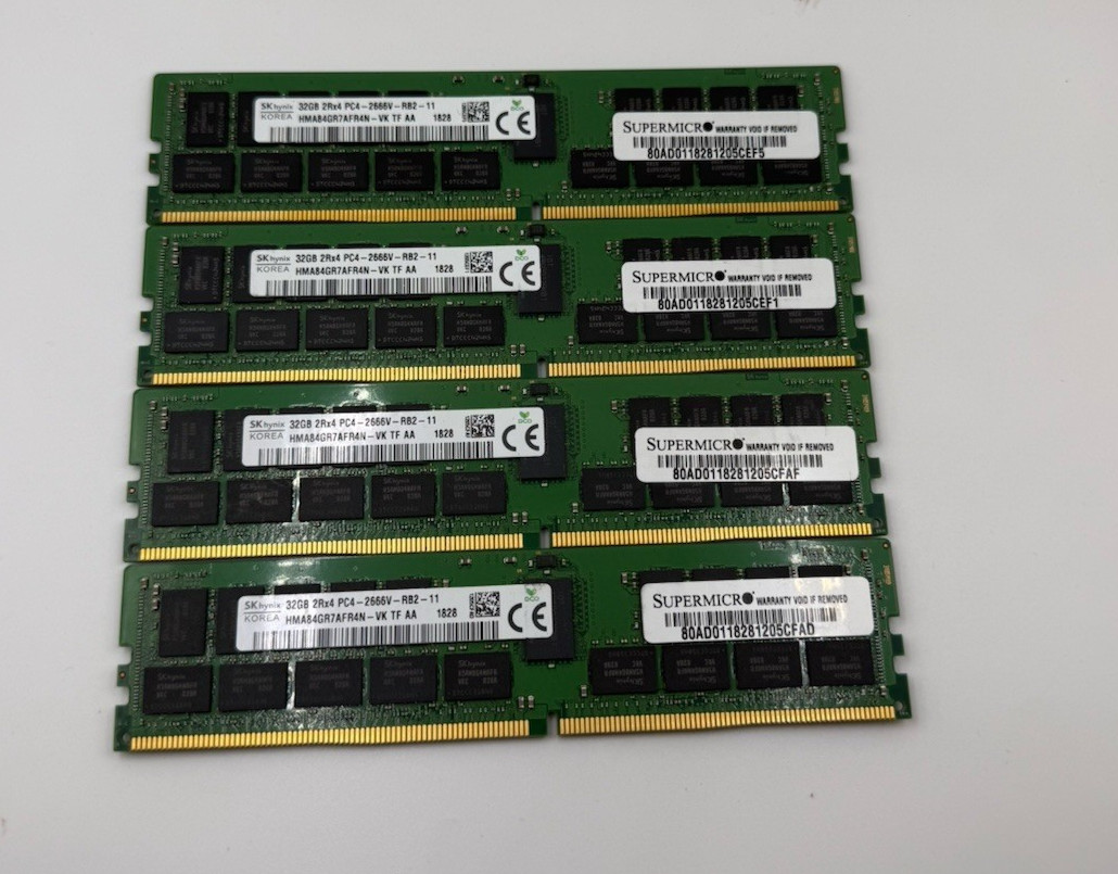 LOT OF (4) SKhynix 32GB 2Rx4 PC4-2666V-RB2-11 R DDR4 RAM SERVER MEMORY