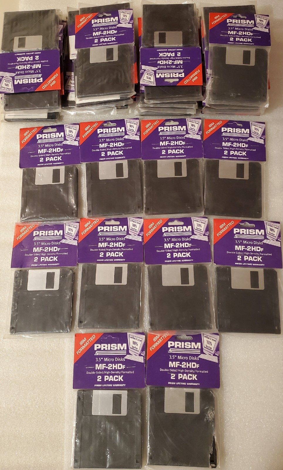 Lot of 100 Prism 3.5" Floppy Disk Diskette MF-2HD.(50 PACKS OF 2). IBM Formatted