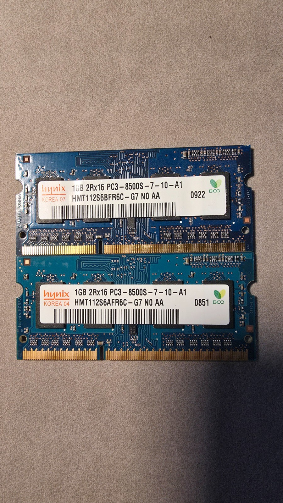 Hynix 1GB 2Rx16 PC3-8500S-7-10-A1 Laptop Memory (pair)