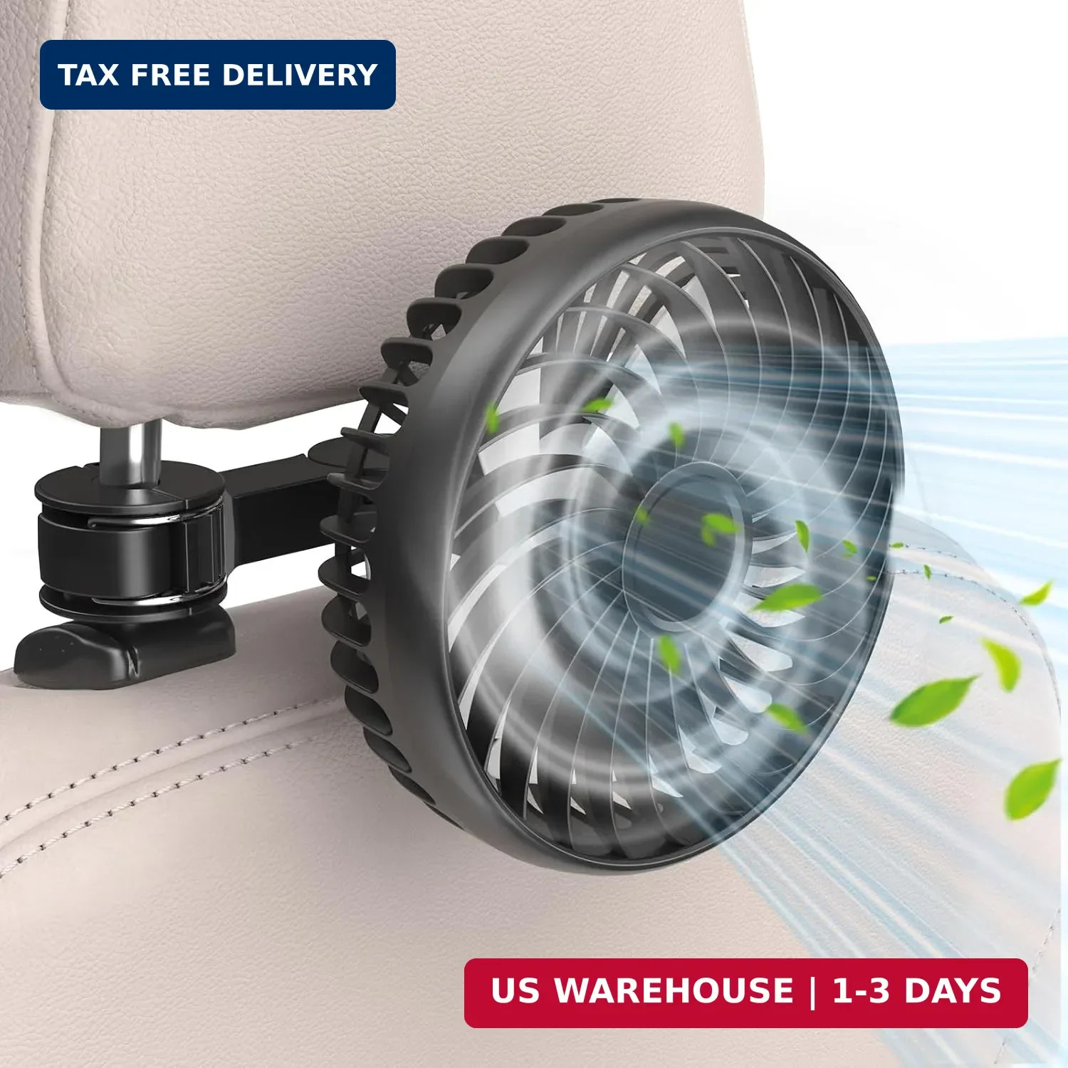 USB Car Fans for Backseat：5.39in Portable Car Cooling Fan with 3 Speeds, Quiet B