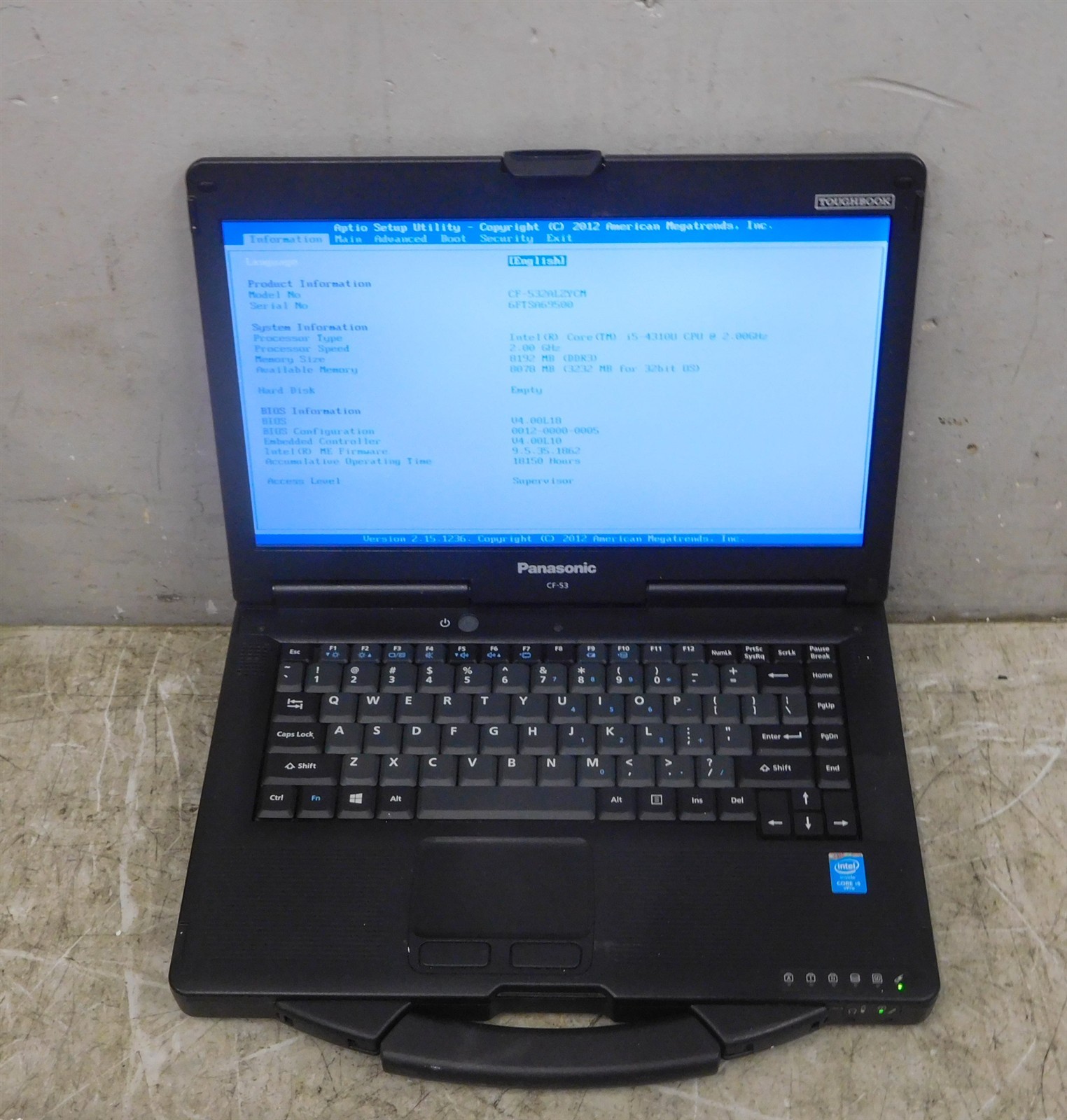 Panasonic Toughbook CF-53 532ALZYCM i5-4310U 2Ghz 8GB Ram no HD Laptop #2 (S7)