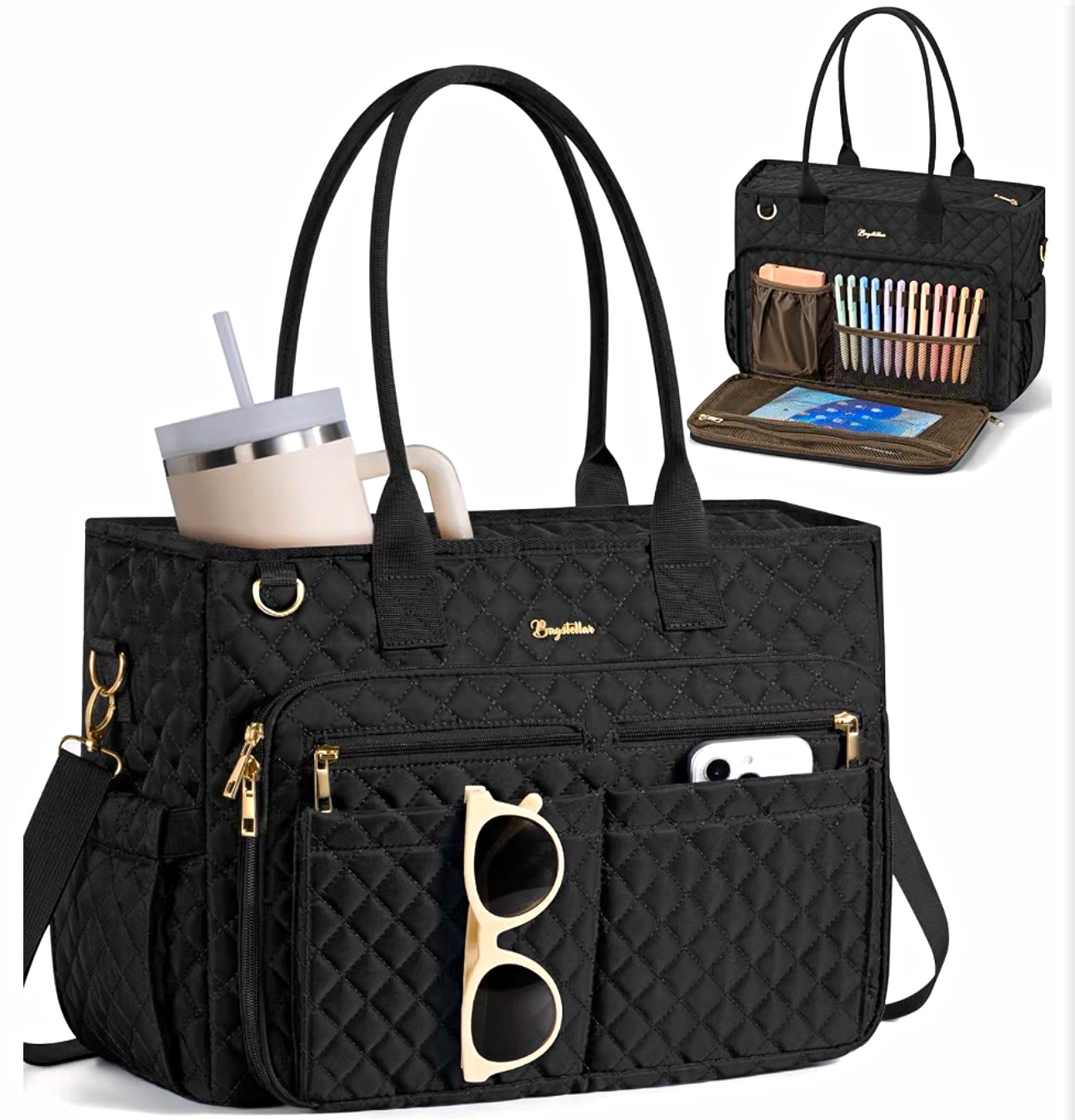 Bagstellar Teacher Tote Bag for Women, 15.6" Laptop Work Tote Computer Bag