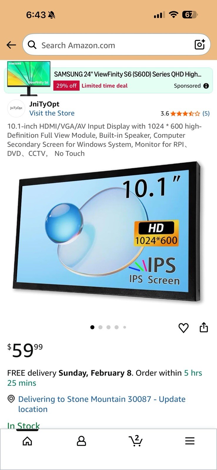 10.1-inch HDMI/VGA/AV Input Display with 1024 * 600 high-Definition Full View...