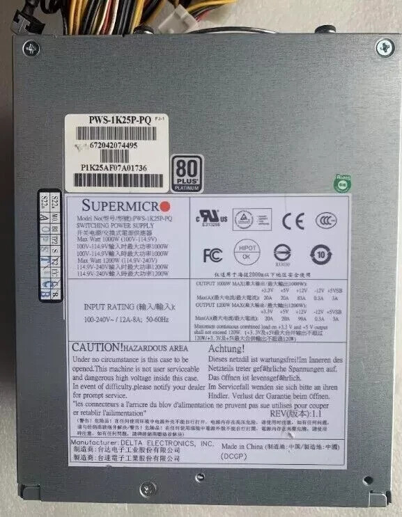 Supermicro medical device server power supply PWS-1K25P-PQ 1200W DPS-1200QB