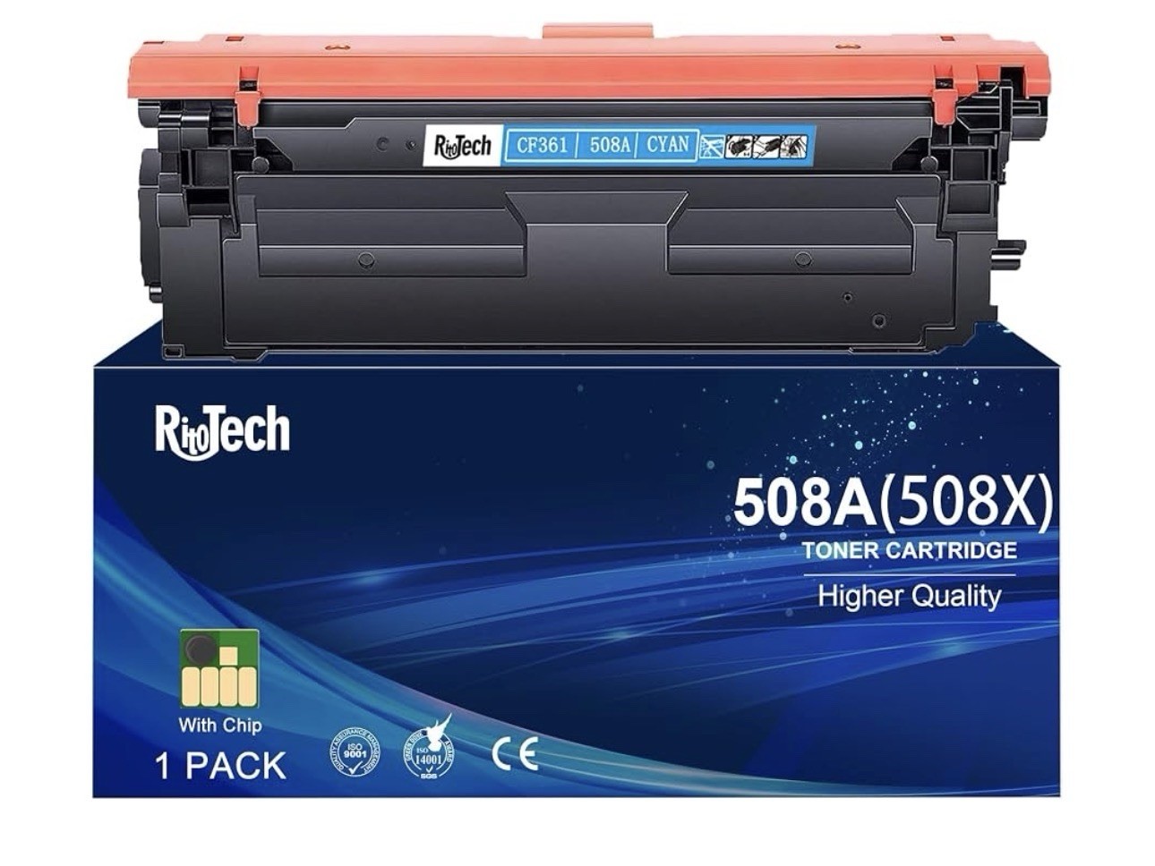 RitoTech 508A CF361A Cyan Toner Cartridge for HP M552 M553 M577 Smart Chip