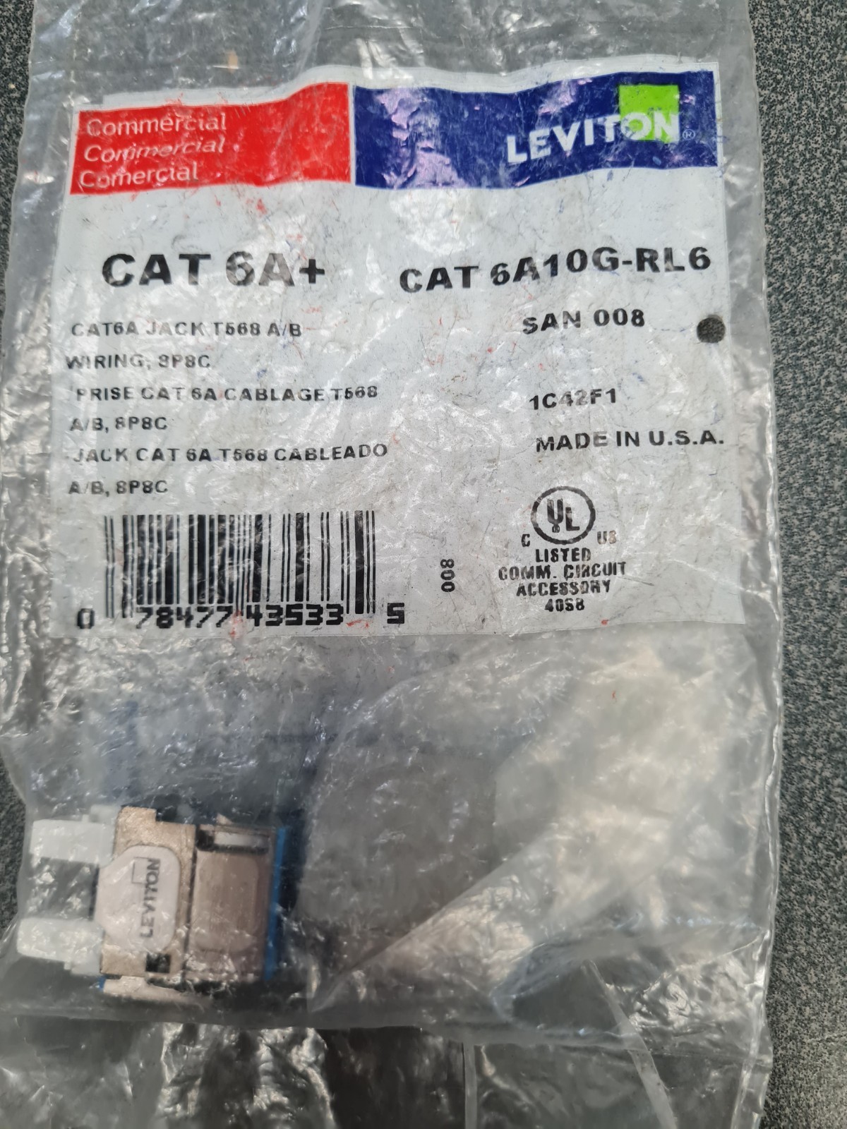 NEW LOT OF 2 LEVITON 6110G-RL6 and 6ASJK-RL6 -EXTREME CAT 6A JACK