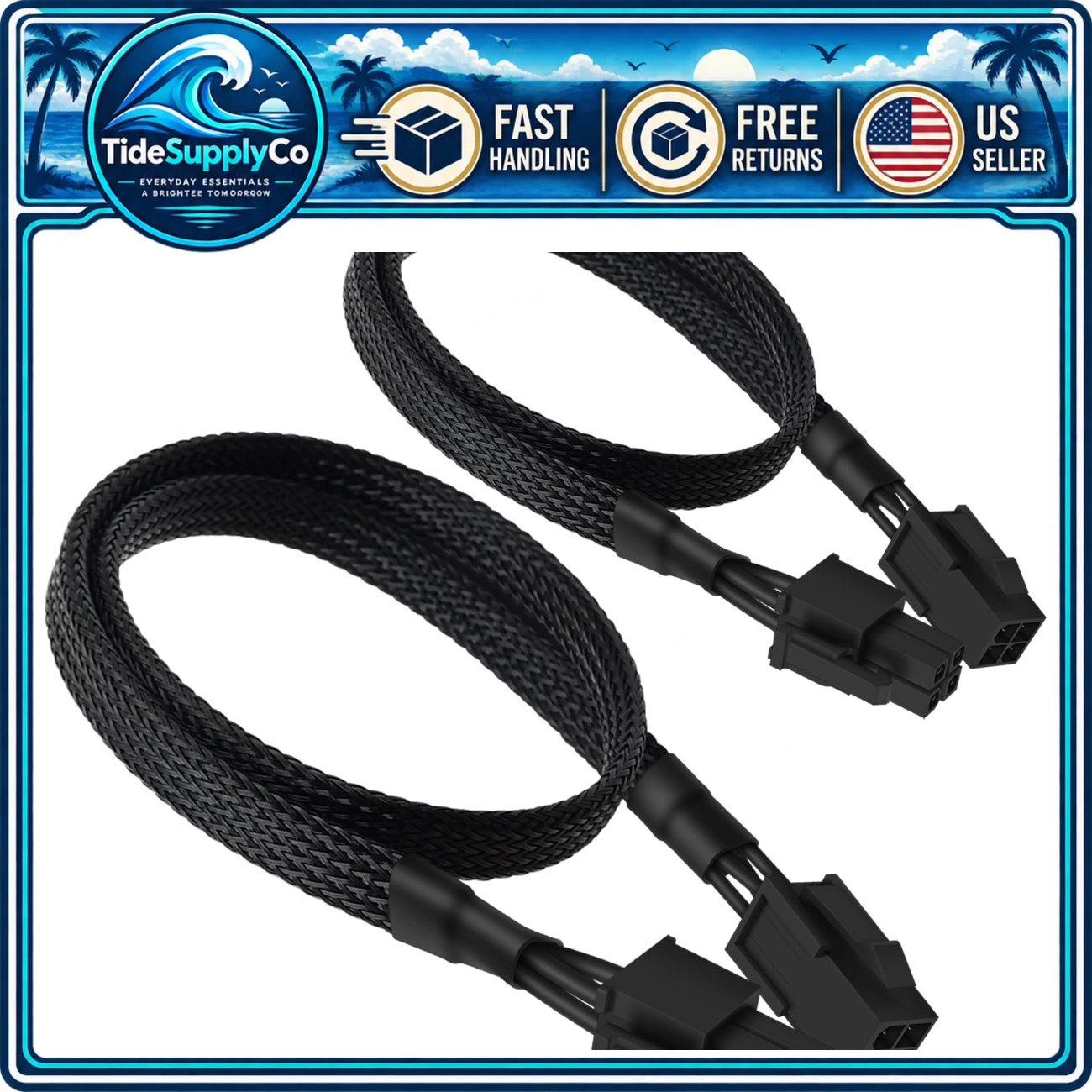 2-Pack ATX 4 Pin Extension Cable, CPU Motherboard Male to Female Adapter, 20.8"