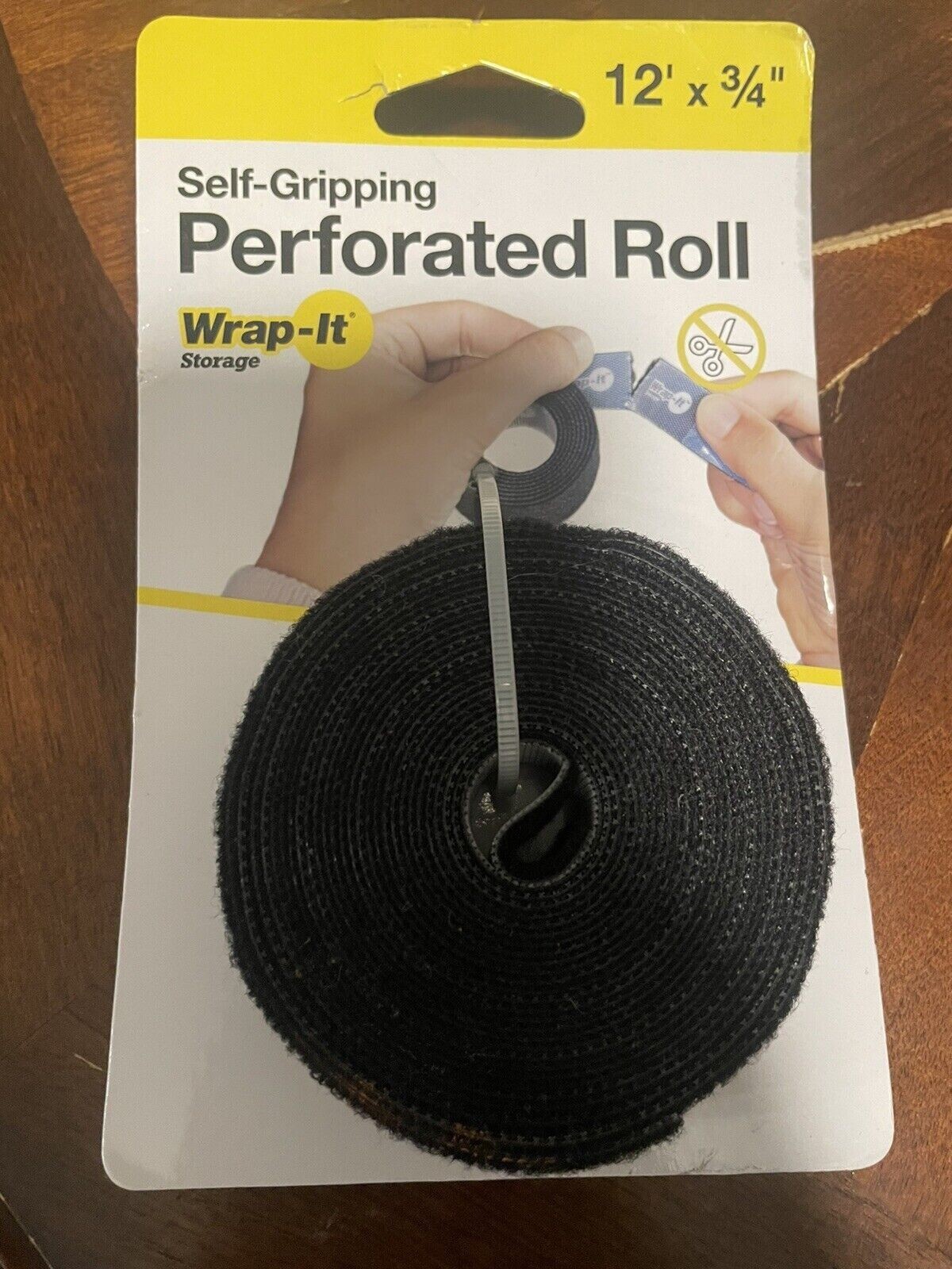 Wrap-It Storage - 12-ft. Self-Gripping Hook and Loop Perforated Roll for Cord...